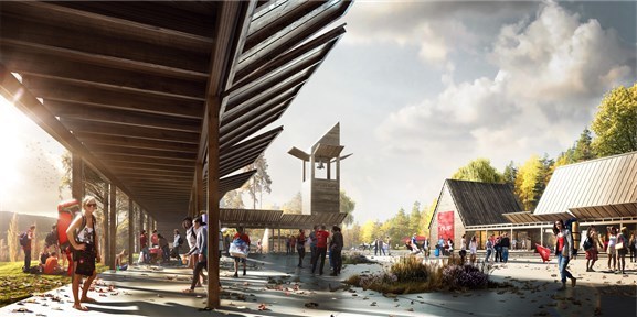 Slik ser AUF og arkitektene for seg det nye torget på Utøya. Illustrasjon: Mir AS. Arkitektur: Fantastic Norway AS Slik ser AUF og arkitektene for seg det nye torget på Utøya. Illustrasjon: Mir AS. Arkitektur: Fantastic Norway AS