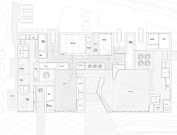 Plantegning av krematoriet. Illustrasjon: Ane Sønderaal Tolfsen