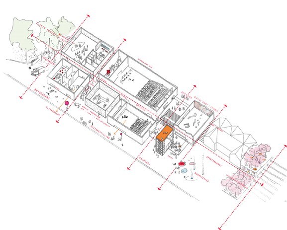 Aksonometri, Porsgrunn kulturhus. Aktivitetsplan. Ill.: Arkitekten.