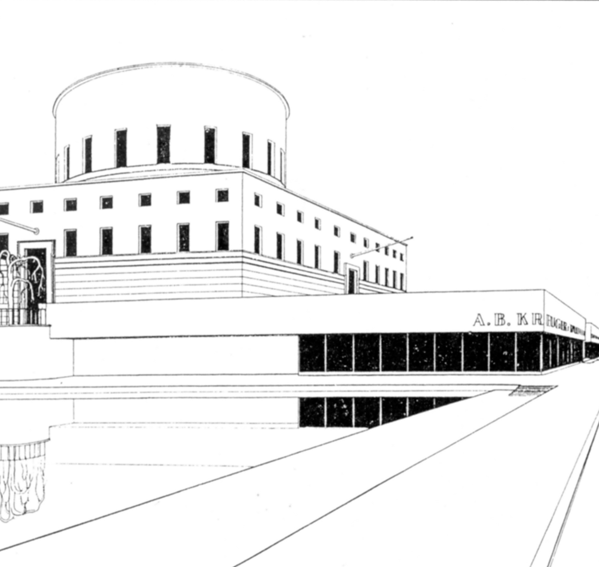 Perspektivtegning av Stocholms stads-bibliotek fra Byggmästaren 1928.