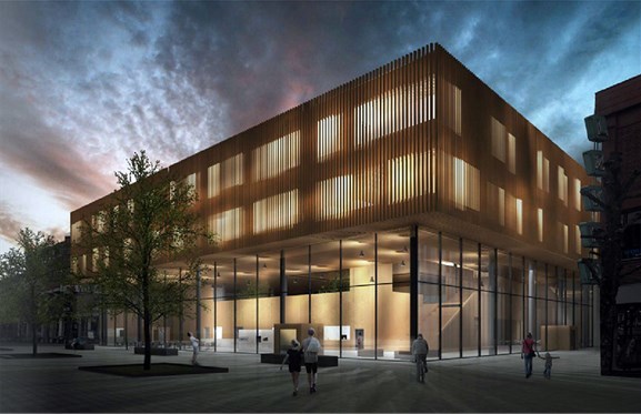 Liv: Et kulturhus i Ski sentrum kan bli livgivende slik de nyutdannete arkitektene ser for seg fremtiden. Illustrasjon: Molnes og Hagen Liv: Et kulturhus i Ski sentrum kan bli livgivende slik de nyutdannete arkitektene ser for seg fremtiden. Illustrasjon: Molnes og Hagen