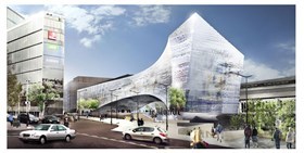 Kjetil Trædal Thorsen er glad for å kunne tegne for «et ikon i medieverdenen». Denne illustrasjonen ledsaget artikkelen om Snøhettas seier i Le Monde. Illustrasjon: Snøhetta