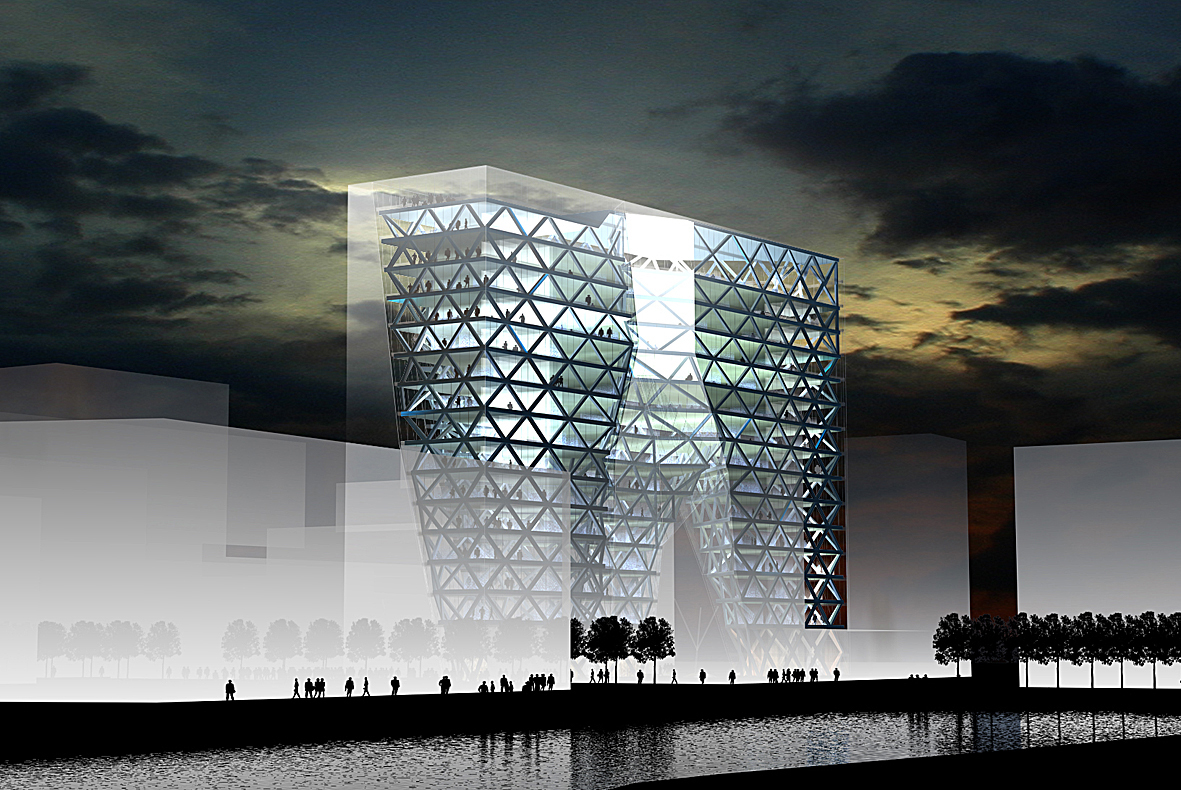 «Urban energy» står på tre føtter, slik at store deler av bakkeplanet kan brukes som byrom.