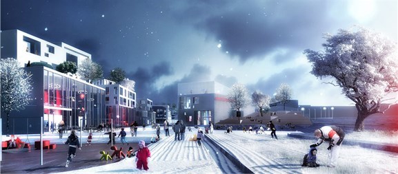 Fra aktivitetsplassen i Asker Sentrum. Illustrasjon: Arkitektene Fra aktivitetsplassen i Asker Sentrum. Illustrasjon: Arkitektene