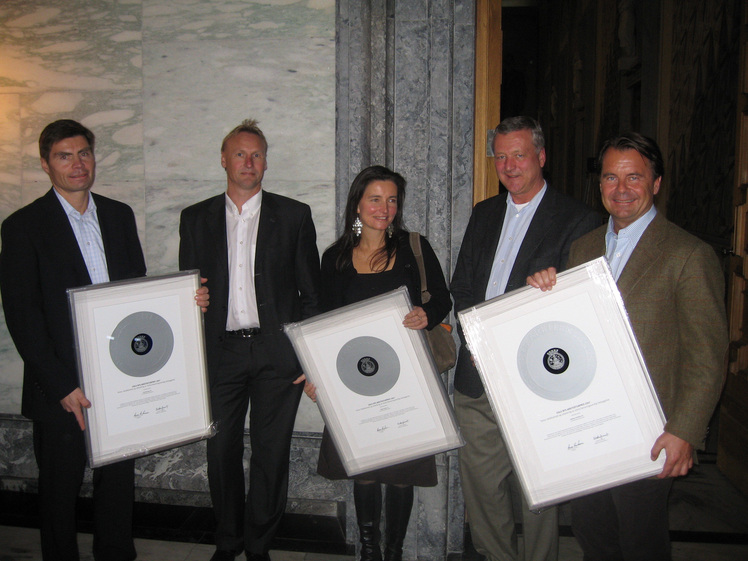 Representanter for restaureringen av Ekebergrestauranten, fra venstre Dag Svendsen, Eiendomsspar, Jan Steffen, Eiendomsspar, Johanne Lund, Radius Design, Niels Monrad Hansen, Construction Managment og Ajas Mellbye, Mellbye Arkitekter.