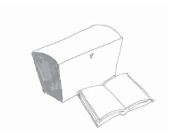 Idéskisse, Elephant & Castle. Den åpne boka er biblioteket, skattekisten museet.